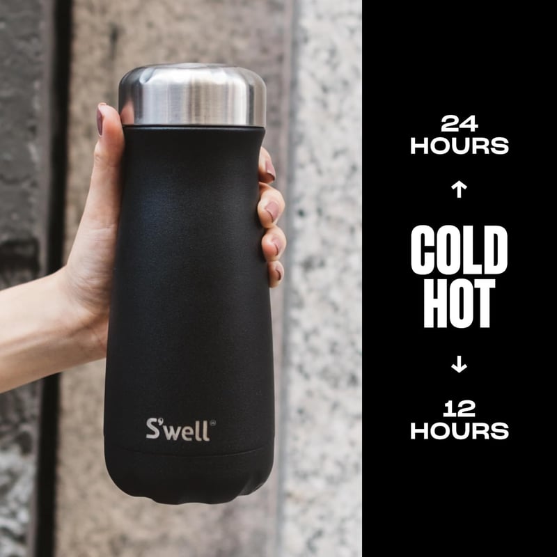 S'well Rozsdamentes Utazó Termosz - Vákuumszigeteléses Kávés Pohár, Fekete - Onyx Black, Traveler
