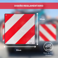 S21 Homologizovaná flexibilná tabuľa V-20 na označenie prečnievajúceho nákladu na nosič bicyklov, schválená DGT, 50x50 cm 6