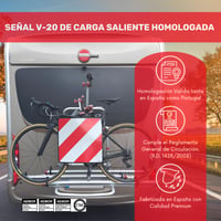 S21 Homologizovaná flexibilná tabuľa V-20 na označenie prečnievajúceho nákladu na nosič bicyklov, schválená DGT, 50x50 cm 2