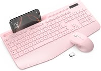 SABLUTE Ergonomikus Vezeték Nélküli Billentyűzet és Egér Szett, Csuklótámasz, Telefontartó, Rosa - Pink 1