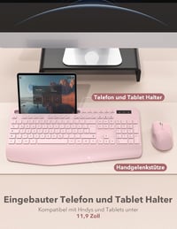SABLUTE Ergonomikus Vezeték Nélküli Billentyűzet és Egér Szett, Csuklótámasz, Telefontartó, Rosa - Pink 3
