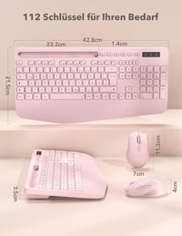 SABLUTE Ergonomikus Vezeték Nélküli Billentyűzet és Egér Szett, Csuklótámasz, Telefontartó, Rosa - Pink 7