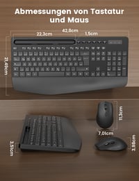 SABLUTE Set tastatură și mouse wireless, cu suport pentru încheietură, suport pentru telefon, 2.4GHz, silențios, mod sleep, compatibil PC/Laptop/Mac/Windows, Negru 8