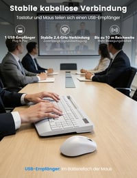 SABLUTE Bezdrôtová súprava klávesnice a myši s opierkou na zápästie a držiakom na telefón – Biela 4