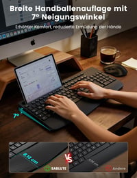 SABLUTE Set tastatură și mouse wireless, cu suport pentru încheietură, suport pentru telefon, 2.4GHz, silențios, mod sleep, compatibil PC/Laptop/Mac/Windows, Negru 2
