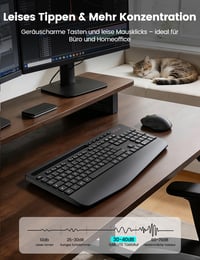 SABLUTE Set tastatură și mouse wireless, cu suport pentru încheietură, suport pentru telefon, 2.4GHz, silențios, mod sleep, compatibil PC/Laptop/Mac/Windows, Negru 6