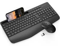 SABLUTE Set tastatură și mouse wireless, cu suport pentru încheietură, suport pentru telefon, 2.4GHz, silențios, mod sleep, compatibil PC/Laptop/Mac/Windows, Negru 1