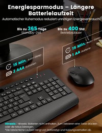 SABLUTE Set tastatură și mouse wireless, cu suport pentru încheietură, suport pentru telefon, 2.4GHz, silențios, mod sleep, compatibil PC/Laptop/Mac/Windows, Negru 5