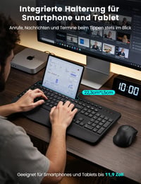 SABLUTE Set tastatură și mouse wireless, cu suport pentru încheietură, suport pentru telefon, 2.4GHz, silențios, mod sleep, compatibil PC/Laptop/Mac/Windows, Negru 3