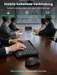 SABLUTE Set tastatură și mouse wireless, cu suport pentru încheietură, suport pentru telefon, 2.4GHz, silențios, mod sleep, compatibil PC/Laptop/Mac/Windows, Negru 4