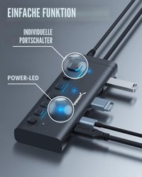 SABRENT HB-3A4C USB-C rozbočovač so 7 portami, 48 W, s vypínačmi, čierny – USB hub s funkciou nabíjania 2