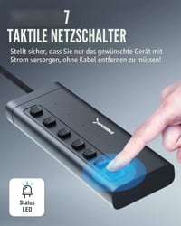 SABRENT HB-3A4C USB-C rozbočovač so 7 portami, 48 W, s vypínačmi, čierny – USB hub s funkciou nabíjania 7