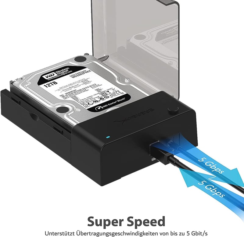 SABRENT Külső Merevlemez Dokkoló 2.5"/3.5" SATA HDD és SSD Meghajtókhoz - USB 3.0 Csatlakozás, 5Gbps Adatátvitel, 22TB Kapacitásig, Alumíniu