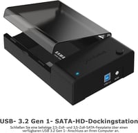 SABRENT Külső Merevlemez Dokkoló 2.5"/3.5" SATA HDD és SSD Meghajtókhoz - USB 3.0 Csatlakozás, 5Gbps Adatátvitel, 22TB Kapacitásig, Alumíniu 2
