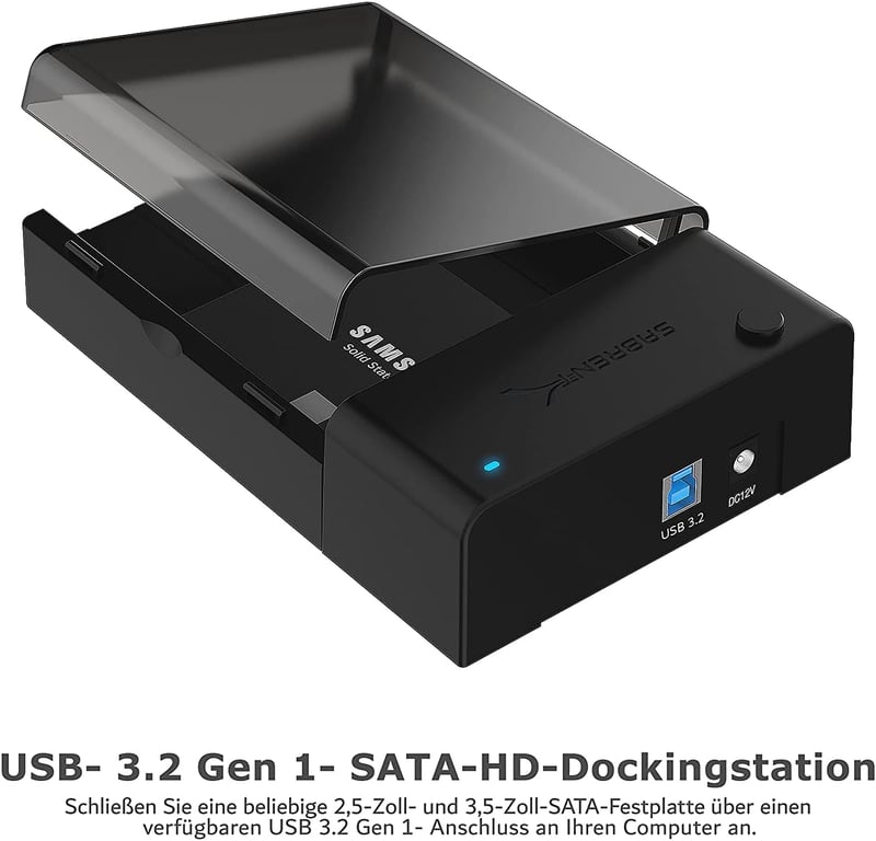 SABRENT Külső Merevlemez Dokkoló 2.5"/3.5" SATA HDD és SSD Meghajtókhoz - USB 3.0 Csatlakozás, 5Gbps Adatátvitel, 22TB Kapacitásig, Alumíniu