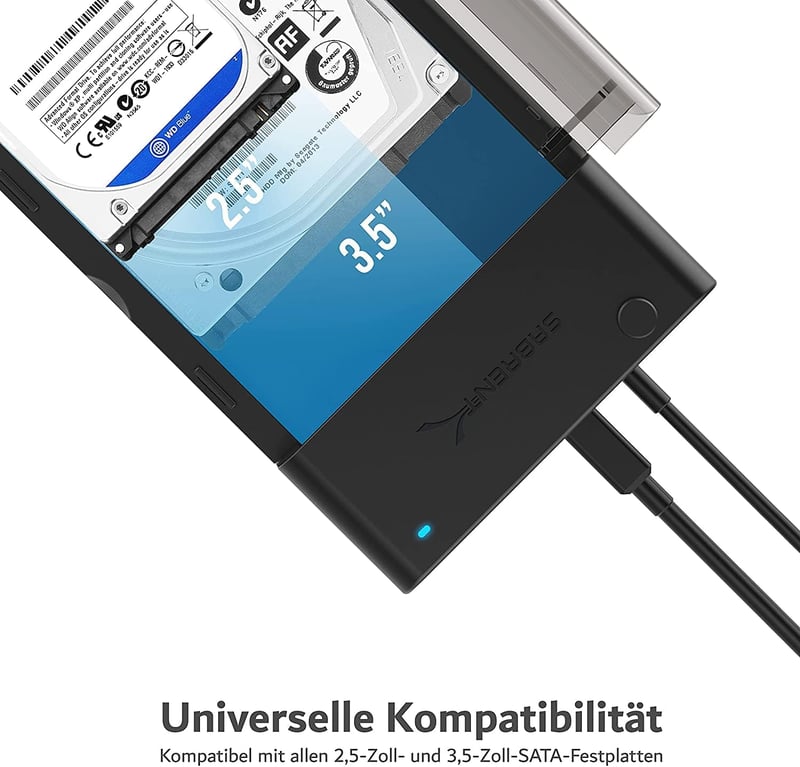 SABRENT Külső Merevlemez Dokkoló 2.5"/3.5" SATA HDD és SSD Meghajtókhoz - USB 3.0 Csatlakozás, 5Gbps Adatátvitel, 22TB Kapacitásig, Alumíniu