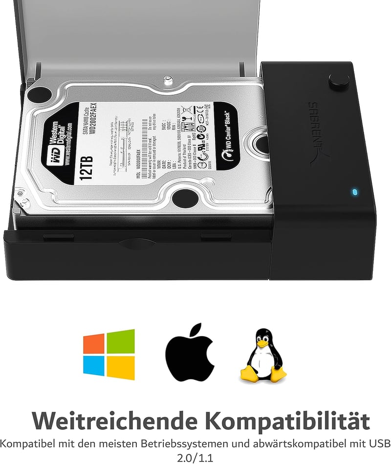 SABRENT Külső Merevlemez Dokkoló 2.5"/3.5" SATA HDD és SSD Meghajtókhoz - USB 3.0 Csatlakozás, 5Gbps Adatátvitel, 22TB Kapacitásig, Alumíniu
