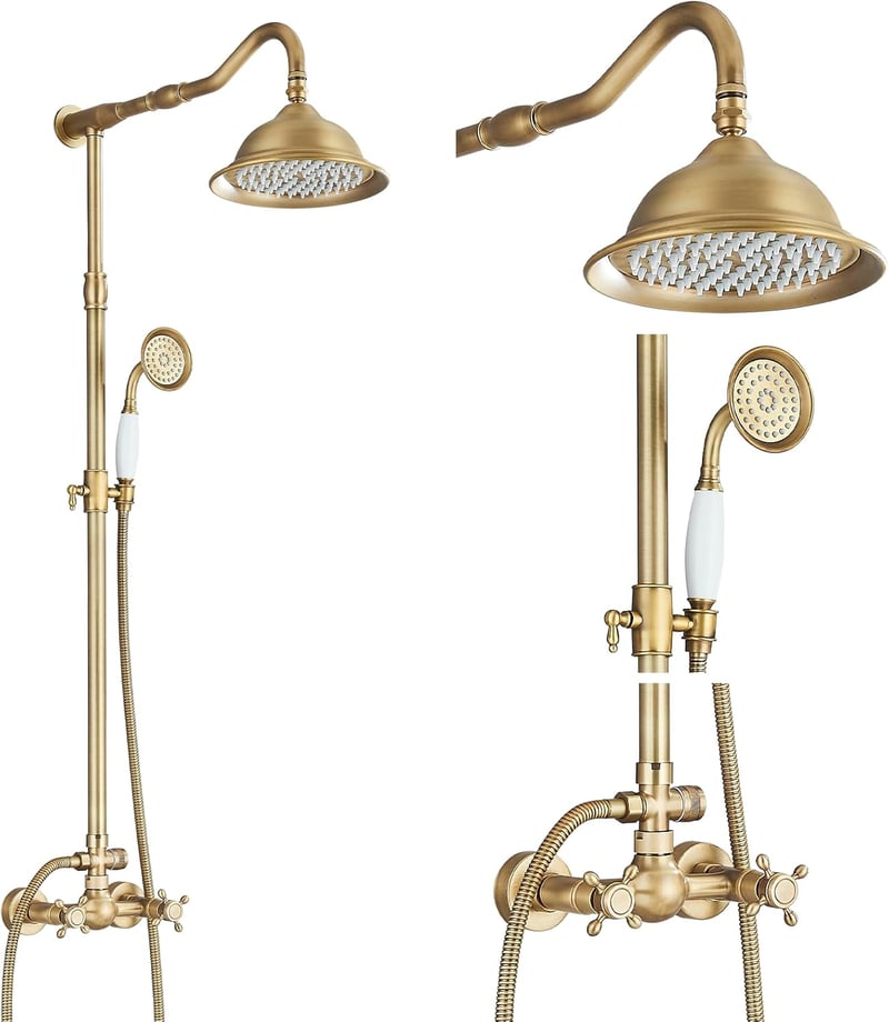 Saeuwtowy Retro Zuhanyszisztéma Antik Bronz 2 Kimenetes Állítható Magasság 85-135cm