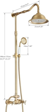 Saeuwtowy Retro Zuhanyszisztéma Antik Bronz 2 Kimenetes Állítható Magasság 85-135cm 6