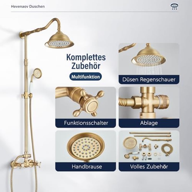 Saeuwtowy Retro Zuhanyszisztéma Antik Bronz 2 Kimenetes Állítható Magasság 85-135cm
