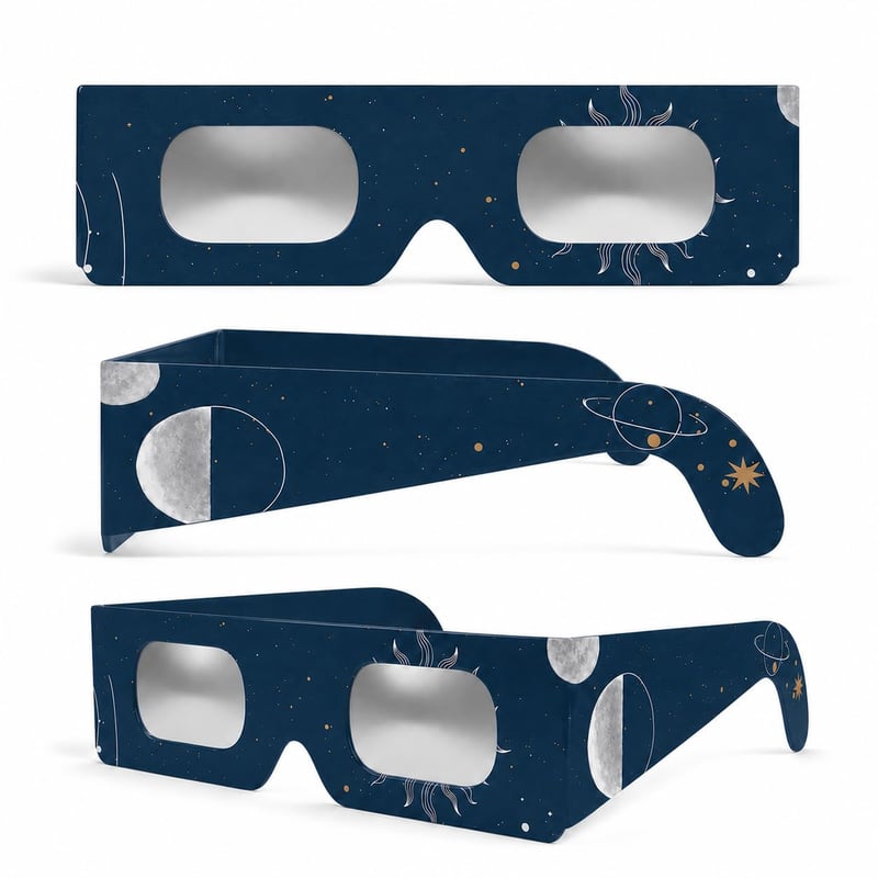 Ochelari pentru eclipsă solară SAFE ECLIPSE, pachet de 2/6/12/50 bucăți, ramă de 45 mm, pot fi purtați peste ochelarii cu dioptrii, certificați EN ISO 12312-2:2015, marcați CE, Astro