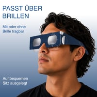 Ochelari pentru eclipsă solară SAFE ECLIPSE, pachet de 2/6/12/50 bucăți, ramă de 45 mm, pot fi purtați peste ochelarii cu dioptrii, certificați EN ISO 12312-2:2015, marcați CE, Astro 2