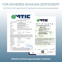 Ochelari pentru eclipsă solară SAFE ECLIPSE, pachet de 2/6/12/50 bucăți, ramă de 45 mm, adaptabili peste ochelari cu dioptrii, certificați EN ISO 12312-2:2015, marcați CE, Hyper Drive 7