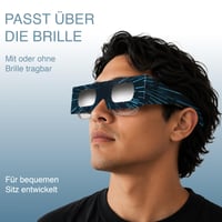 Ochelari pentru eclipsă solară SAFE ECLIPSE, pachet de 2/6/12/50 bucăți, ramă de 45 mm, adaptabili peste ochelari cu dioptrii, certificați EN ISO 12312-2:2015, marcați CE, Hyper Drive 2