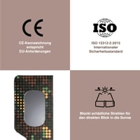 Ochranné okuliare na zatmenie slnka SAFE ECLIPSE, 2 ks, 45 mm rám, vhodné na nosenie cez dioptrické okuliare, certifikované podľa EN ISO 12312-2:2015, s označením CE, na priame pozorovanie slnka – Digital Camo 4
