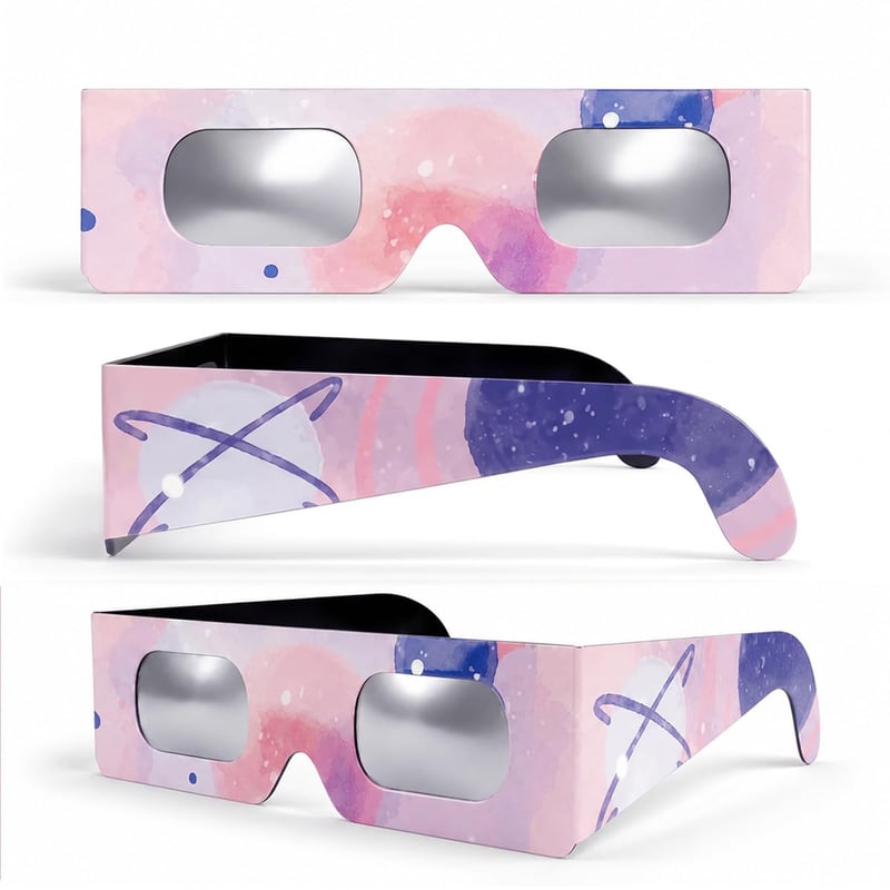 Ochelari pentru eclipsa solară SAFE ECLIPSE, 2 bucăți, înălțime ramă 45 mm, se pot purta peste ochelarii de vedere, certificați EN ISO 12312-2:2015, marcați CE, Milky Way