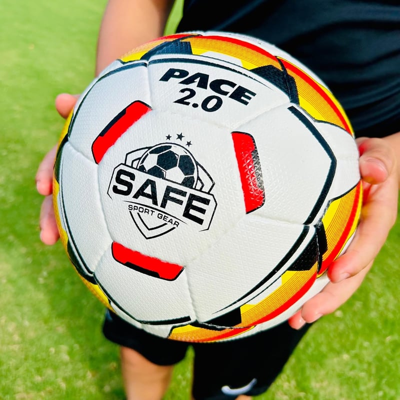 Safe Sport Gear Pace 2.0 Foci Labda 5 TPU, Latex Belsővel, Aerodinamikus Felületmintával, Edzésre és Meccsre, Fehér Piros Sárga Fekete