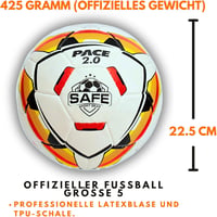 Safe Sport Gear Pace 2.0 Foci Labda 5 TPU, Latex Belsővel, Aerodinamikus Felületmintával, Edzésre és Meccsre, Fehér Piros Sárga Fekete 4