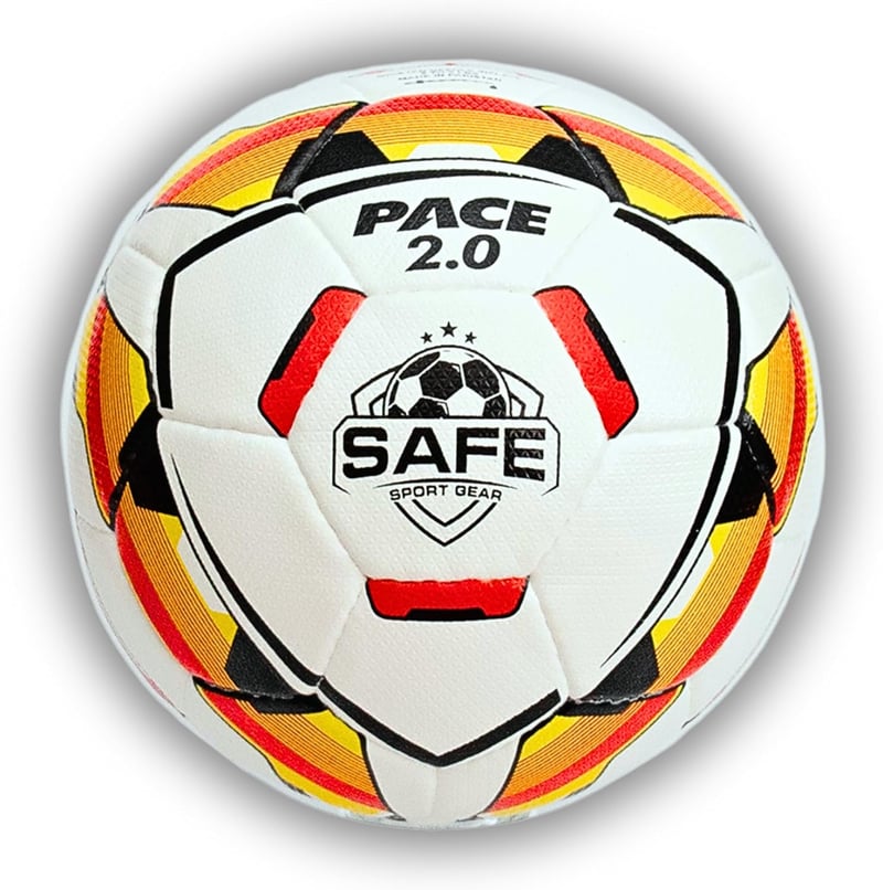 Safe Sport Gear Pace 2.0 Foci Labda 5 TPU, Latex Belsővel, Aerodinamikus Felületmintával, Edzésre és Meccsre, Fehér Piros Sárga Fekete
