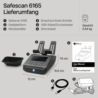 Mașină de numărat bani Safescan 6165 - Numărarea valorii monedelor și a bancnotelor, cu recunoaștere automată a rolelor de monede, cântar pentru numărarea rapidă a numerarului 6