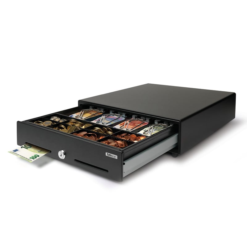 Sertar de numerar Safescan SD-3540 Standard – 4 compartimente pentru bancnote și 8 pentru monede, conexiune RJ-12, 35x40,5x10,5 cm