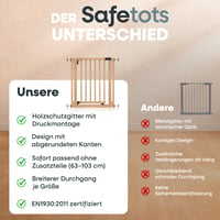Safetots Wooden Elegance Drevená detská zábrana na schodisko prírodná – Bez vŕtania – 87-95 cm – Obojsmerné otváranie – Pre deti a domácich miláčikov 6