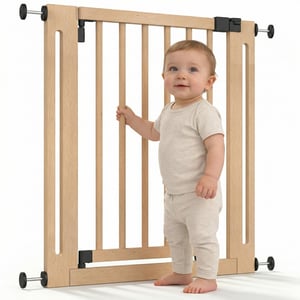 Safetots Wooden Elegance drvena zaštitna ograda za stepenice prirodna – sigurnosna rešetka za vrata bez bušenja – 87-95 cm – otvaranje u oba smjera – za djecu i kućne ljubimce