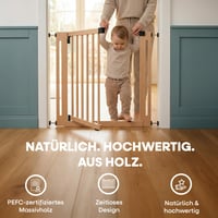 Safetots Wooden Elegance Drevená detská zábrana na schodisko prírodná – Bez vŕtania – 87-95 cm – Obojsmerné otváranie – Pre deti a domácich miláčikov 2