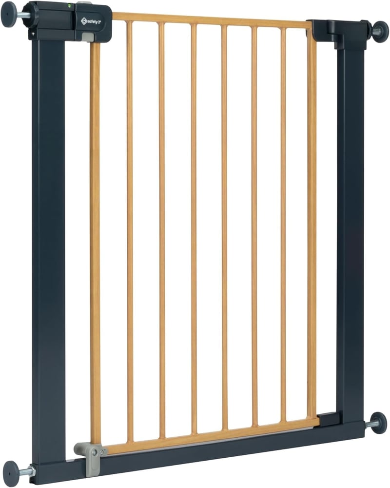 Safety 1st Easy Close Metal biztonsági kapu lépcsőhöz, 73-80 cm (max. 108 cm), fúrás nélküli, egykezes zárás, dupla biztosítás, fa hatású