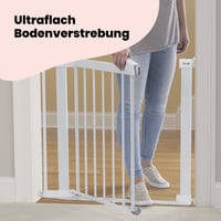 Bezpečnostná zábrana Safety 1st SecurTech Flat Step, 73 – 80 cm (max. 101 cm), biela, bez vŕtania, plochý prah, otváranie jednou rukou, samozatváracia 2