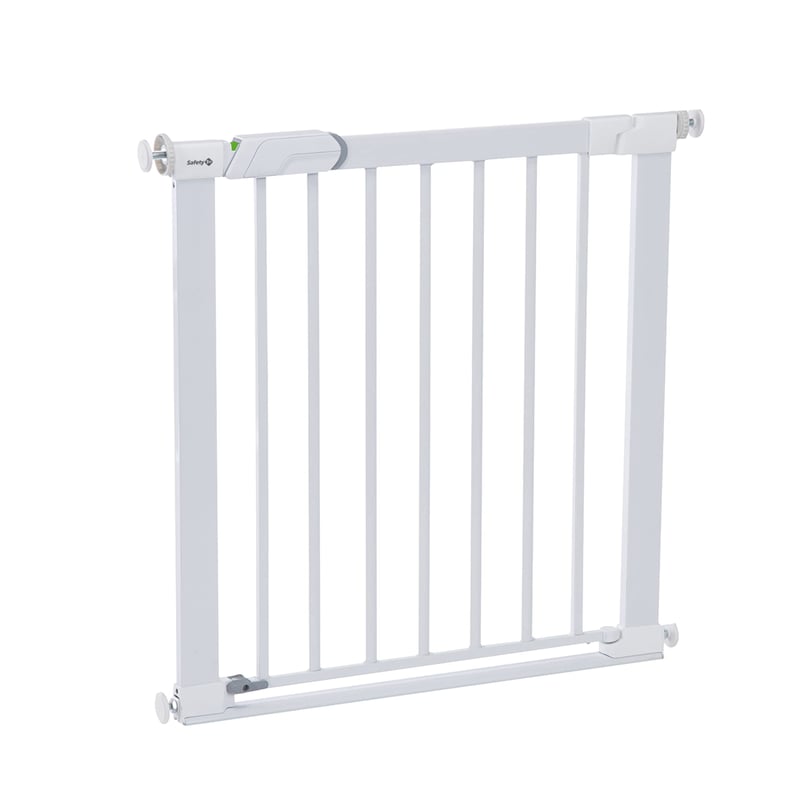 Bezpečnostná zábrana Safety 1st SecurTech Flat Step, 73 – 80 cm (max. 101 cm), biela, bez vŕtania, plochý prah, otváranie jednou rukou, samozatváracia