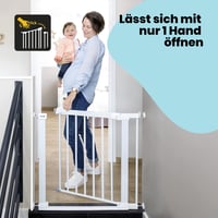 Bezpečnostná zábrana Safety 1st SecurTech Flat Step, 73 – 80 cm (max. 101 cm), biela, bez vŕtania, plochý prah, otváranie jednou rukou, samozatváracia 4