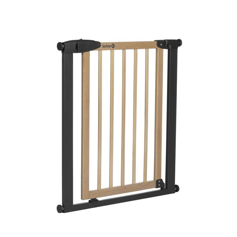 Detská bezpečnostná zábrana Safety 1st Simply Close, drevo a kov, 73 – 80 cm (max. 94 cm), montáž tlakom bez vŕtania, otváranie jednou rukou, drevo a grafitová farba