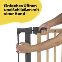 Detská bezpečnostná zábrana Safety 1st Simply Close, drevo a kov, 73 – 80 cm (max. 94 cm), montáž tlakom bez vŕtania, otváranie jednou rukou, drevo a grafitová farba 2