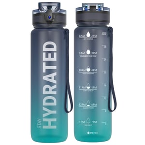Sticlă sport motivațională Sahara Sailor 1000 ml, din Tritan fără BPA, etanșă, cu marcaj temporal — utilizată (stare: vezi a 2-a imagine)