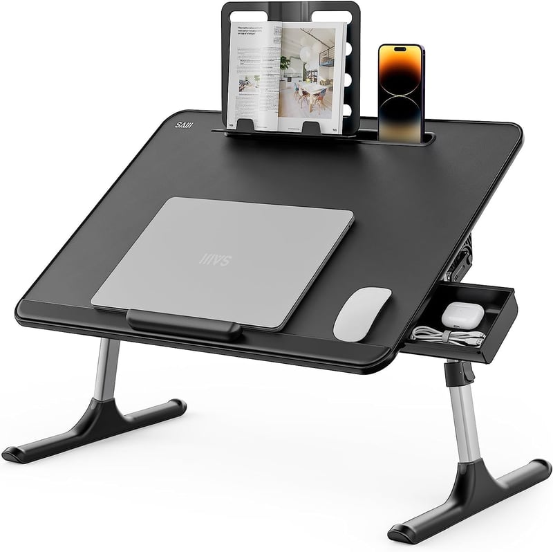 SAIJI 60x40cm Laptop Asztal Állítható Magassággal és Szögtámasszal