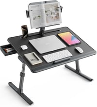 SAIJI XXL Laptop Asztal Magasságállítható Ágyhoz Fiókkal Fekete 1