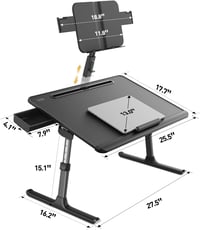SAIJI XXL Laptop Asztal Magasságállítható Ágyhoz Fiókkal Fekete 7