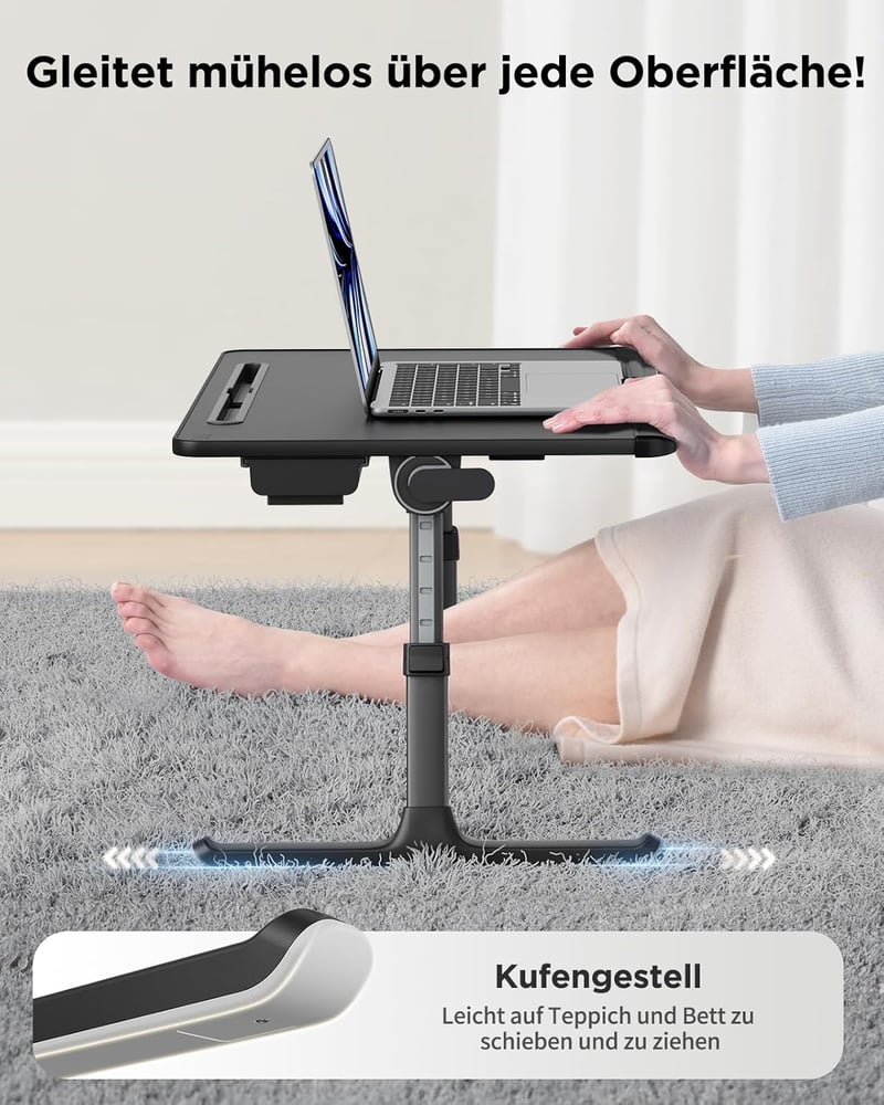 SAIJI XXL Laptop Asztal Magasságállítható Ágyhoz Fiókkal Fekete