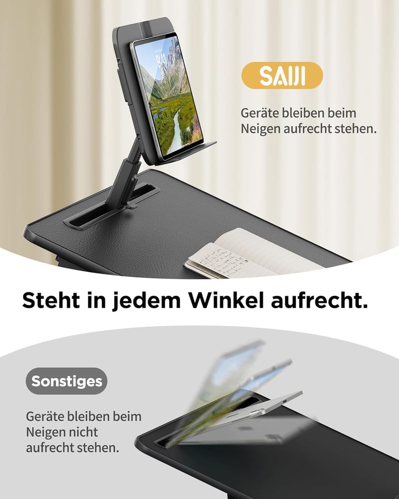 SAIJI XXL Laptop Asztal Magasságállítható Ágyhoz Fiókkal Fekete